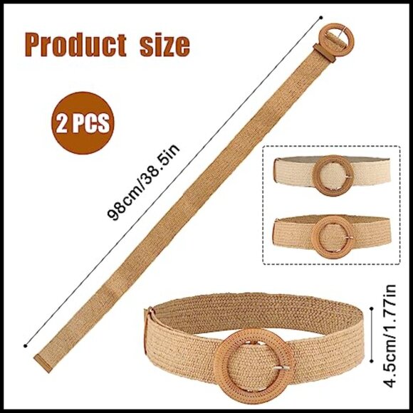 Braided Straw Dress Belts with Wooden Buckle - Wide Waist Belts for Summer main image 6